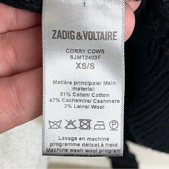 Zadig & Voltaire Corry Cows Cardigan Belt Sweater S Black Cotton Cashmere Loops - Picture 9 of 10
